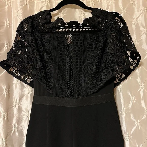 Self-Portrait Black Serena Guipure Lace Crepe Jumpsuit Crochet Pants Set - Picture 7 of 16